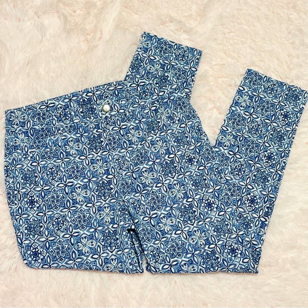 Rafaella Comfort Stretch Printed Provence Blue Soft Knit Twill Ankle Pants sz 6